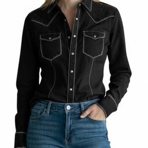 VTG Ryan Michael Western Long Sleeve Pearl Snap Button Woman SZ S Silk Blend